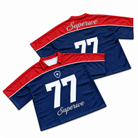 T-shirts de football américain rétro personnalisés rouge marine bicolore avec passepoil blanc, sublimation, strass, coupe ample et courte