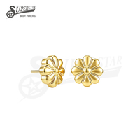 SUPERSTAR ASTM F136 Titane Embouts sans filetage à dos plat, design fleur, pour piercing d'oreille (cartilage, tragus, hélix) et bijoux corporels