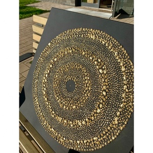 Lujosa Pintura Artística en Lienzo <span class=keywords><strong>con</strong></span> Mandala de Puntos 3D, Pintura al Óleo <span class=keywords><strong>con</strong></span> Lámina Dorada Pintada a Mano, Decoración de Pared Moderna <span class=keywords><strong>con</strong></span> Círculos Concéntricos Abstractos - Product Image 6