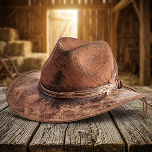 Sombrero de Vaquero de Cuero Genuino de Búfalo con Logotipo Personalizado, para Adultos, Casual, para Playa, Ciclismo, Viajes, Unisex, Cuatro Estaciones - Product Image 1