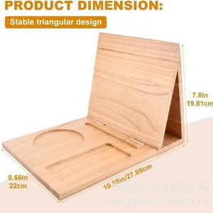 Estantería de madera maciza, soporte de lectura, soporte triangular para libros con portavasos, bandeja de almacenamiento para teléfono y gafas, lectura plegable - Product Image 4