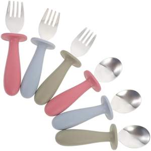 2025 nouveaux animaux sans Bpa Silicone en acier inoxydable bébé fourchette cuillère ensembles sûr Silicone cuillère mangeoire Silicone bébé cuillère pour <span class=keywords><strong>les</strong></span> enfants - Product Image 3