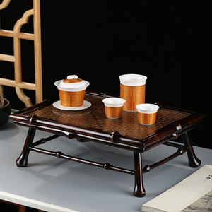 Chinese Style <b>Bamboo</b> Tea <b>Table</b> With Woven Top Portable Small Folding <b>Table</b> For Indoor Outdoor Use - Product Image 2