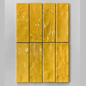 بلاط زيليج مغربي مصنوع يدويًا ، ديكور بار مطعم مخصص ، جدار لامع أصفر
