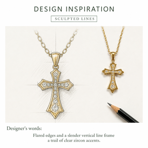 Collier pendentif croix en acier inoxydable avec incrustation de zircon, plaqué or 18 carats sous vide, option or, chaîne de 66 cm, tons or et argent - Product Image 3