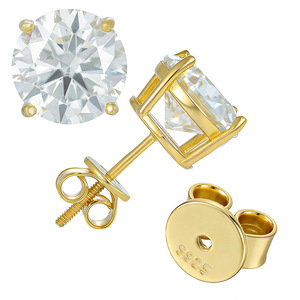 Iced Out Round Cut Moissanite Stud <b>Earrings</b> 925 Sterling Silver VVS Screw Back Threaded <b>Post</b> Secure Flat Back Bling - Product Image 6