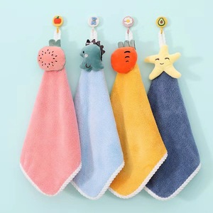 Serviette de toilette suspendue mignonne à motif de dessin animé 30x30cm, séchage rapide, en polaire corail, pour cuisine et salle de bain - Product Image 1