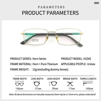 H2342 Lunettes d'affaires carrées plein cadre en titane pur avec verres en corne de buffle, durables, livraison rapide, approvisionnement direct usine