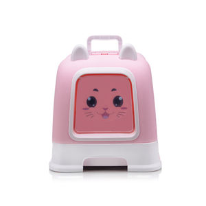 Bac à litière pour chat entièrement fermé, super spacieux, avec couvercle, rose et bleu, en plastique - Product Image 1