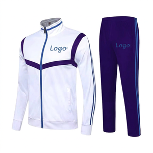 Custom Logo Unisex Tracksuit Set White Blue <b>Jacket</b> Black Pants Full-Zipper Sporty Winter Adult Size Quick Dry Breathable - Product Image 2