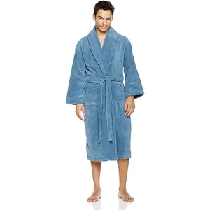 Wholesale Bathrobes Shawl Collar 100% Cotton Soft Solid Color SPA or Gift Terry Bath Robes Bathrobe Set For Couple