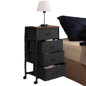 Cómoda de Estilo Retro <span class=keywords><strong>con</strong></span> <span class=keywords><strong>Ruedas</strong></span> y Cajones, Mueble de Almacenamiento Multicapa de Oxford para Dormitorio, 4 Cajones - Product Image 1