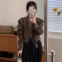 Veste Moto Premium Marron pour Femme en Similicuir PU, Manteau Personnalisé pour le Quotidien au Printemps