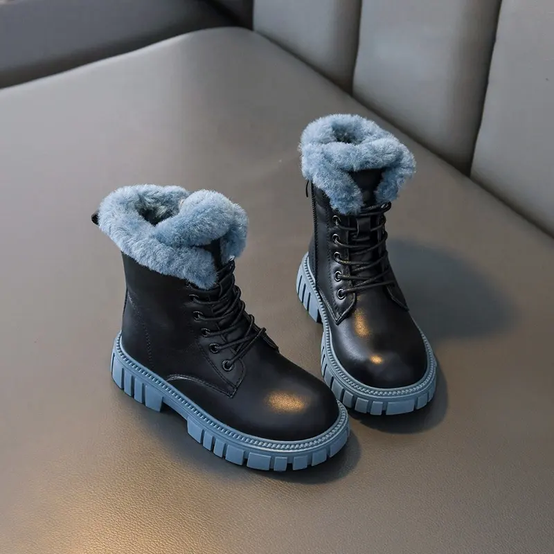 Botas Retro Para Niños y Niñas, botines de felpa con cordones para invierno, venta al por mayor