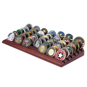 6 Rows Stair Design Solid Wood Coin Holder <strong>Rack</strong> Gift Army Collectible Coins Holder Wooden Military Challenge Coin <strong>Display</strong> - Product Image 2