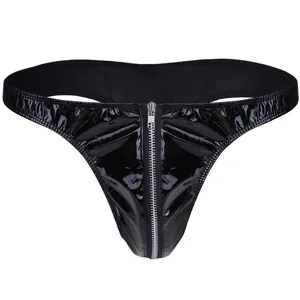 High Quality Men's Shiny PVC Lingerie Panties Bikini Thong Brief Zipper Crotch Underwear Mens Sexy