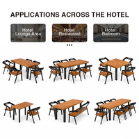 Ensemble table et chaises de salle à manger en bois industriel pour hôtels et restaurants, avec structure métallique durable, idéal pour cafés, salons et projets hôteliers