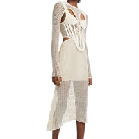 Robe Midi Femme Tendance en Maille Tricotée à Manches Longues, Coupe Corset, Ourlet Asymétrique, pour Soirée et Cocktail, Grande Taille