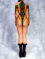 Maillot de bain une pièce imprimé numérique à manches longues pour femme – Collection Halloween Léopard – Personnalisable – Spécial Carnaval des Caraïbes – Monokini tendance