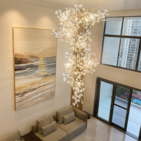 Lustre moderne en cristal avec fleurs dorées personnalisées, grand modèle pour salon, plafond haut, luminaires suspendus LED avec télécommande, garantie 5 ans