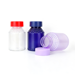 Bouteille en plastique PET de qualité alimentaire de 250 ml avec motif diamant pour capsules de suppléments vitaminiques, gommes, pilules, personnalisation possible - Product Image 2
