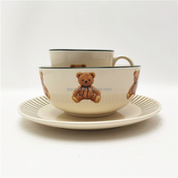 Série de dessins animés pour enfants vaisselle en céramique motif ours brun assiette en porcelaine bol ensemble cadeau dîner ensemble