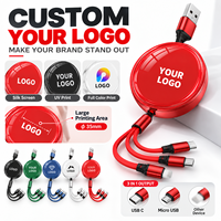 Kabel Pengisi Daya 3 in 1 Retractable Logo Kustom Berbagai Warna Kabel Data USB Portabel Hadiah Perusahaan Personalisasi Grosir