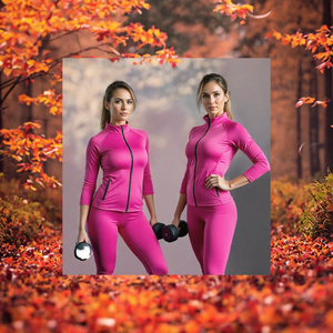Chaqueta Deportiva de Piel de Oveja para Mujer, Corte Ajustado, con Cierre, de Secado Rápido, Manga Larga, para Entrenamiento en el Gimnasio - Product Image 3