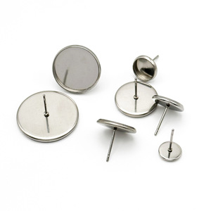 Stainless Steel Disc Earring <b>Posts</b> <b>Round</b> Settings For Earring Making DIY Jewelry Accessories - Product Image 3