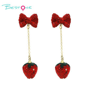Nueva Venta caliente de alta calidad personalizada etiqueta privada diaria linda chica rojo fresa colgante pendientes listos para enviar - Product Image 5