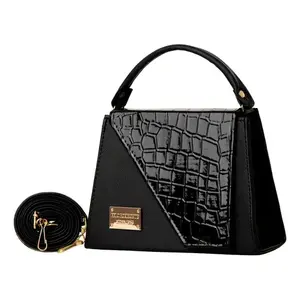 Bolso Mensajero para Mujer Fana Lcela Mina, Negro, Cuero Genuino con Patrón de Cocodrilo, Estilo Minimalista, Cierre de Solapa - Product Image 1