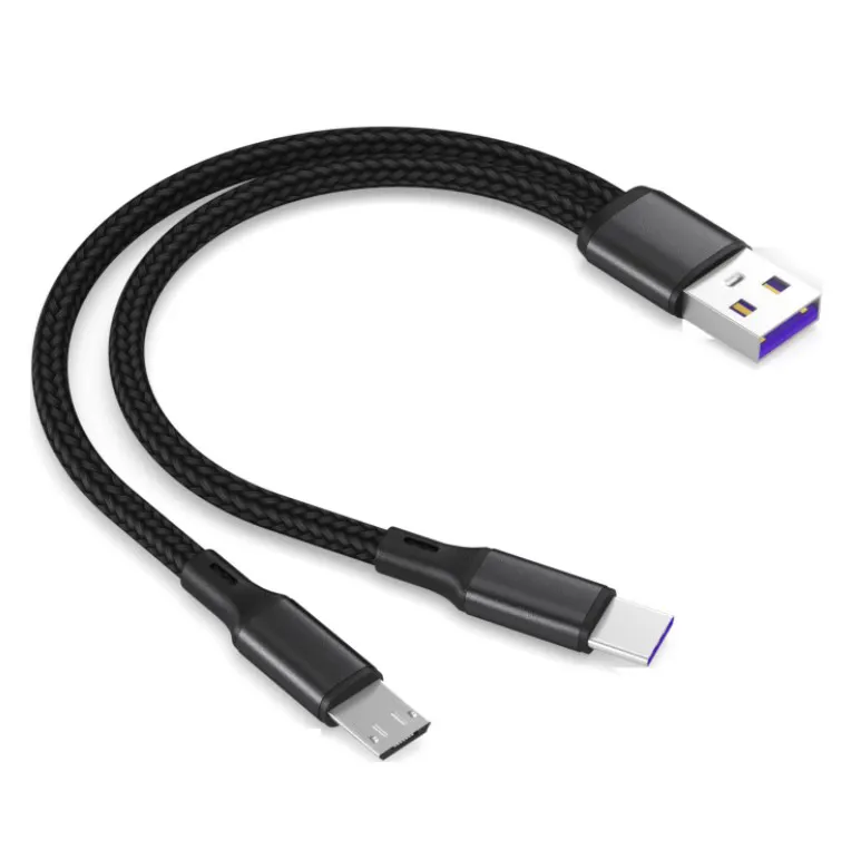 5A 20 سنتيمتر 2 في 1 2in1 المزدوج 2 نوع c نوع-c المزدوج المصغّر usb كابل الشاحن QC سريع شحن بيانات الطاقة الحبل مضفر النايلون كابل