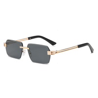 Lunettes de soleil rectangulaires sans monture pour hommes, branches métalliques double couche, protection UV400, verres taillés, lunettes de soleil de conduite tendance, vente en gros