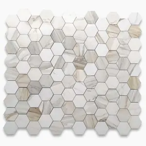 Carreaux de mosaïque hexagonaux de luxe en or blanc de Carrare marbre naturel pour la décoration de sol de salle de bain