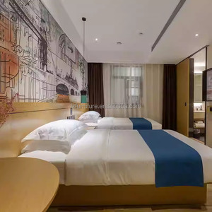 Juegos de Dormitorio Económicos para Hotel: Camas Individuales y Dobles de Madera Personalizadas con Cabecero Tapizado, Mesitas de Noche, Escritorio y Mesa Auxiliar - Product Image 6