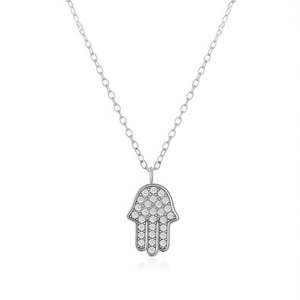 Collar con Colgante Hamsa Amy Amy, Plateado en Plata con Circonita Cúbica, Joyería de Moda para Mujer, Regalo para Uso Diario - Product Image 3