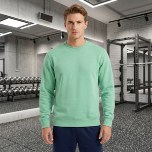 <b>Men's</b> Solid <b>Green</b> Crewneck Sweatshirt Regular Sleeve Knitted Pullover O-Neck Autumn Wear 100% Cotton 380g Unlined Embossed - Product Image 4