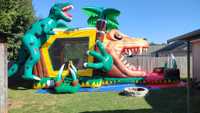 Maison de rebond de dinosaure personnalisé toboggan aquatique Combo videur gonflable commercial Double toboggan Piscine Air Jumper Jumping Castle