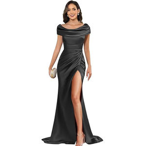 فستان أم العروس بأكمام كيب، فستان وصيفة الشرف من الساتان المطوي، فستان سهرة طويل بتصميم حورية البحر مع إمكانية تخصيص الشعار - Product Image 1