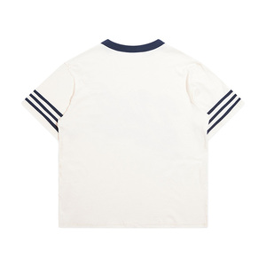 T-Shirt Personalizzata OEM con Stampa Serigrafica, Maniche a Righe e Cuciture Inverse, Effetto Sbiadito al Sole - Product Image 6