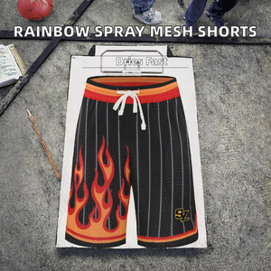 Shorts d'entraînement de basketball vintage pour hommes, nouvelle collection, imprimé intégral par transfert thermique, en maille respirante, taille basse avec cordon de serrage - Product Image 2