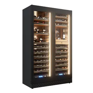 Luxo estilo moderno vinho frigorífico porta dupla casa refrigerador adega design refrigerador com prateleiras de madeira