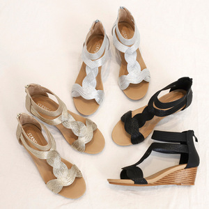 Sandales compensées argentées à paillettes, bout ouvert, talon bas, à enfiler, élégantes, pour femme, été, respirantes, doublure en microfibre, semelle extérieure en caoutchouc - Product Image 2