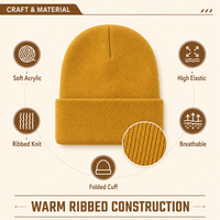 Bonnet tricoté uni côtelé à revers, chaud, extensible, doux, respirant, multicolore, avec logo personnalisé, OEM, vente en gros, faible MOQ