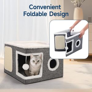 Linen Fabric 4 Season Furry Custom Rlling <b>Ball</b> Foldable Washable with cat Scratching Post Pet Bed cat House - Product Image 4