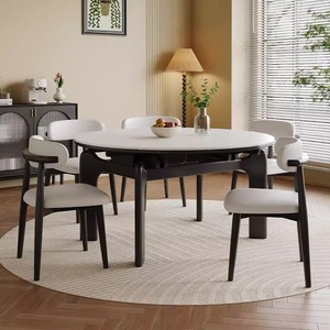 Set da Pranzo Moderno in <span class=keywords><strong>Legno</strong></span> <span class=keywords><strong>Massello</strong></span> con 6 Sedie, Tavolo Rotondo <span class=keywords><strong>per</strong></span> Hotel e Uso Domestico in Appartamenti, Ville, Cucine e Soggiorni - Product Image 2