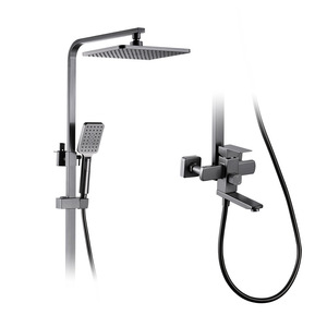 <b>Square</b> Bathroom <b>Shower</b> Faucet Set Gunmetal Gray Stainless Steel Exposed Mixer Valve With Liftable <b>Shower</b> <b>Head</b> Hot Cold Water - Product Image 3