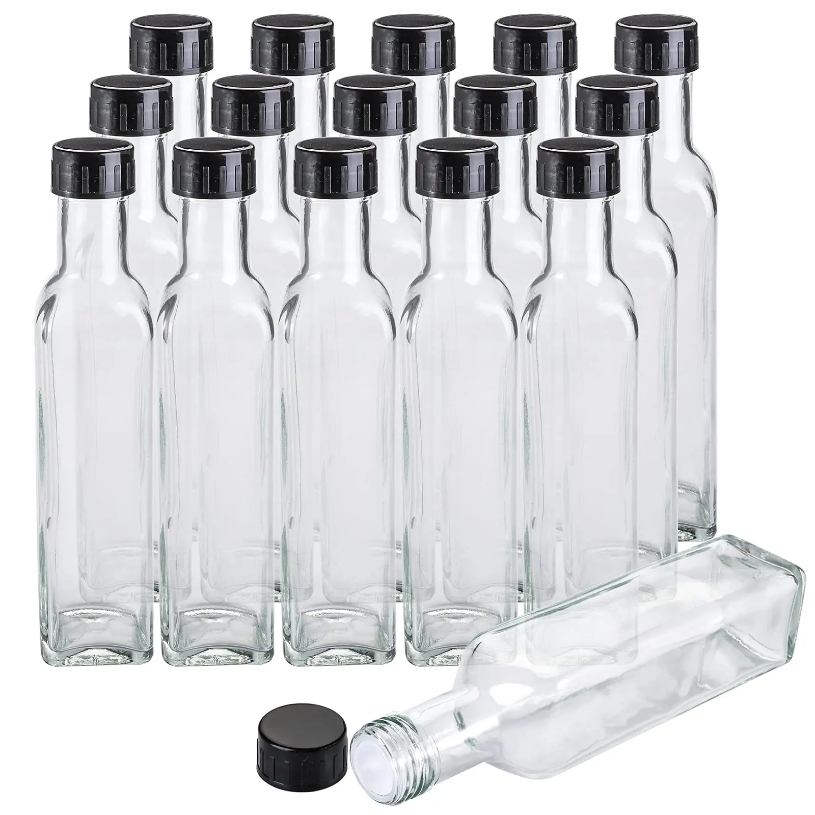 8,5 Unzen heiße Soßenflaschen mit auslaufsicherer Schraube schwarzer Korkverschluss aus Kunststoff und Glas runde Shrink-Kapseln für Öl als Geschenke