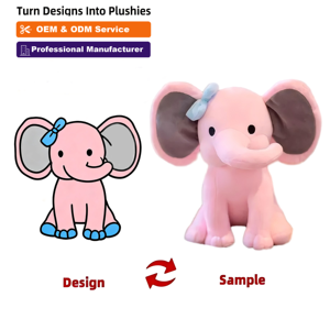 Jouets en peluche personnalisés de haute qualité, jouets en peluche animaux personnalisés, jouets en peluche éléphant <span class=keywords><strong>rose</strong></span> - Product Image 1