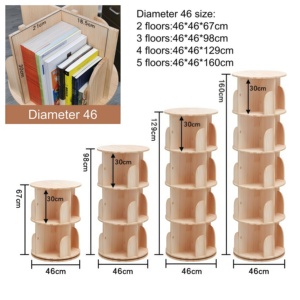 Librería <span class=keywords><strong>Circular</strong></span> Giratoria Clásica de 360 Grados, Mueble de Almacenamiento Multifuncional de Madera para Libros Infantiles - Product Image 4